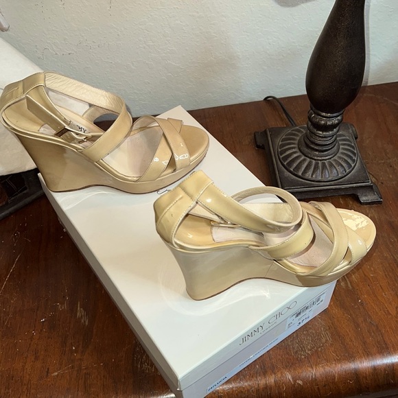 JIMMY CHOO Lucia Wedges with Box and Dust Bags | Nude | Size 37.5 - Picture 6 of 16